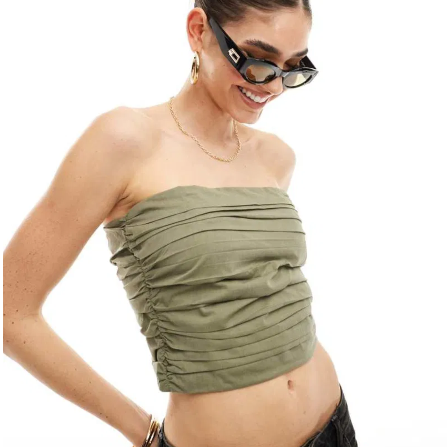 Mango Green Ruched Bandeau Top