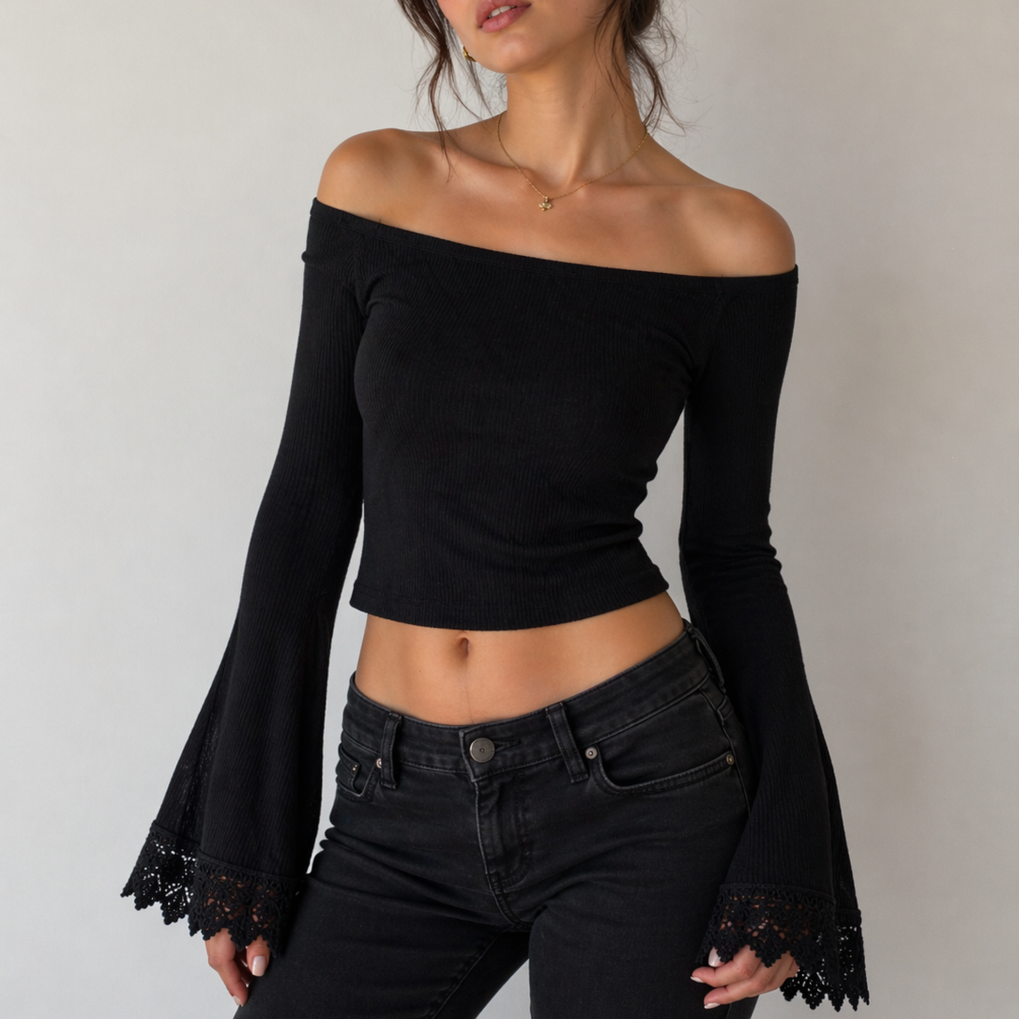 Forever 21 Black Flared Sleeve Top