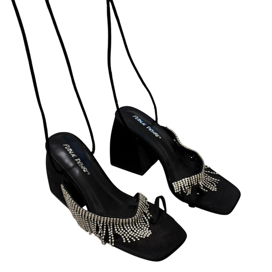 Public Desire Black Embellished Tie Up Heels