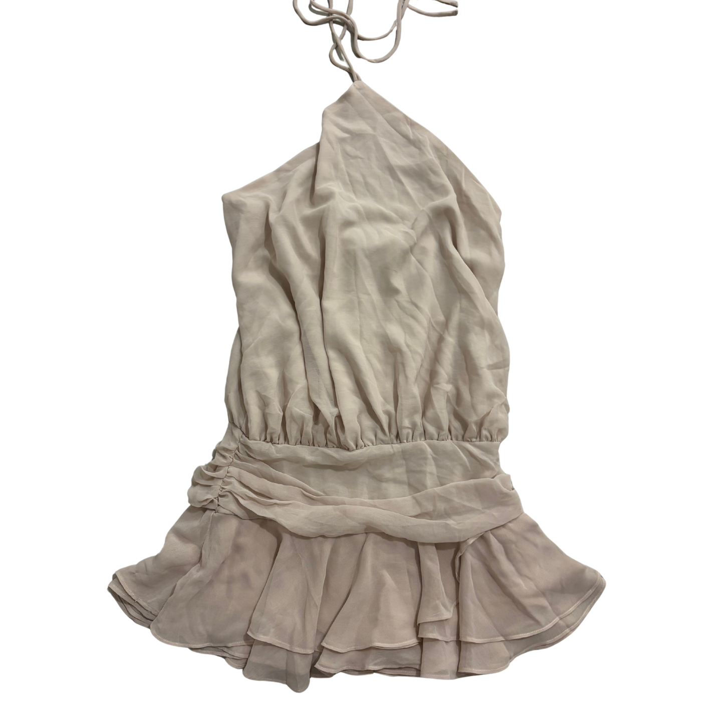 Beige Halterneck Puff Ball Mini Dress