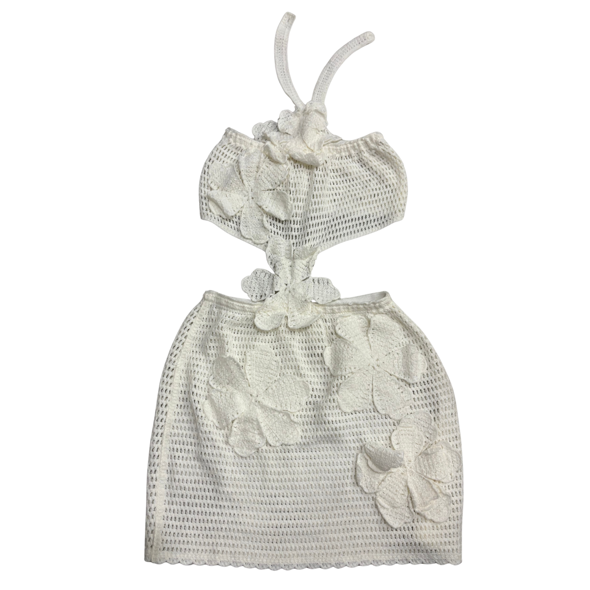 White Crochet Flower Detail Mini Dress