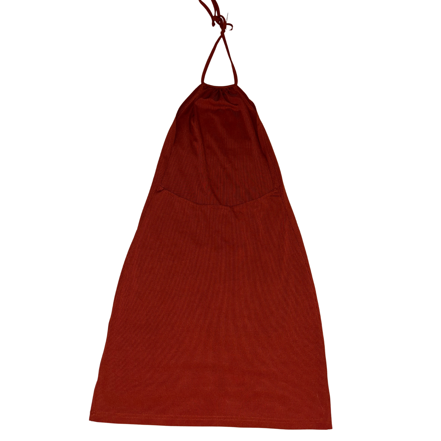 Burnt Orange Halterneck Ribbed Mini Dress