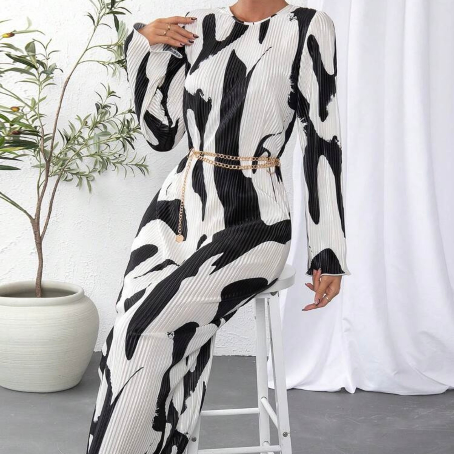 Black & White Textured Maxi Dress