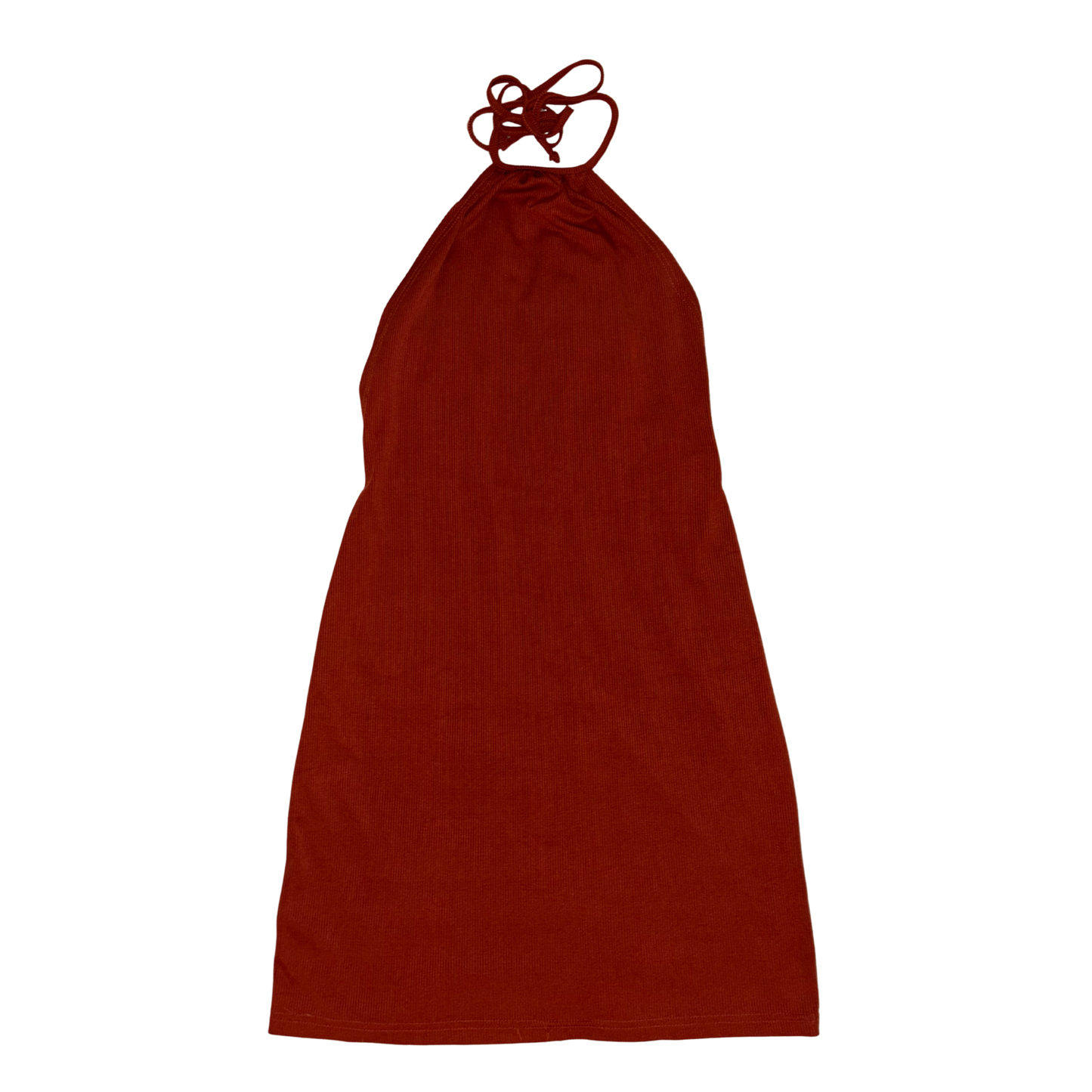 Burnt Orange Halterneck Ribbed Mini Dress