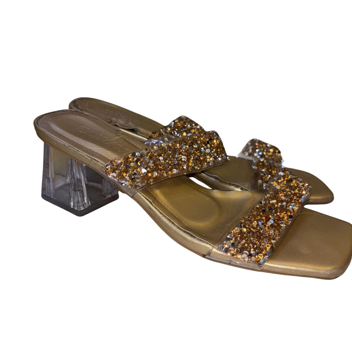 Gold Glitter Strap Heels