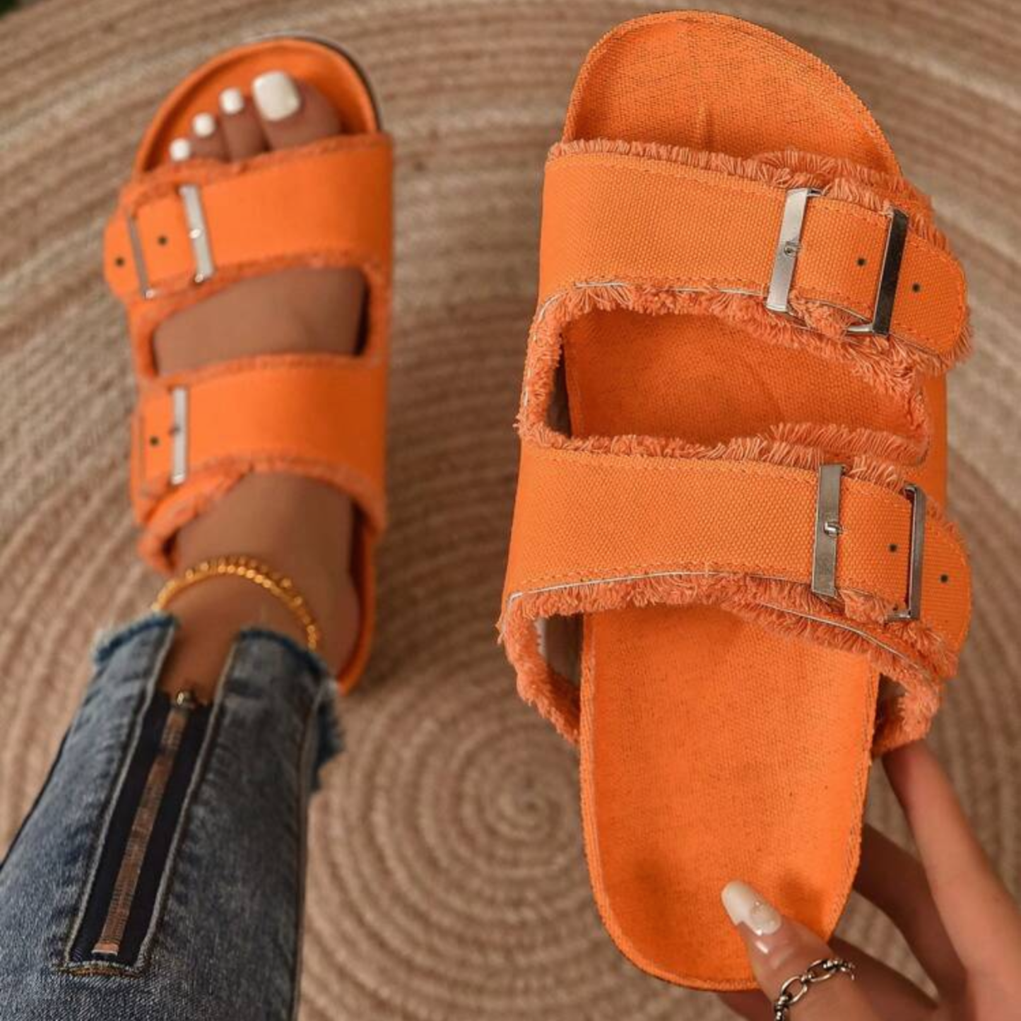Orange Double Buckle Sandals
