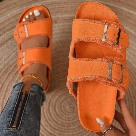 Orange Double Buckle Sandals
