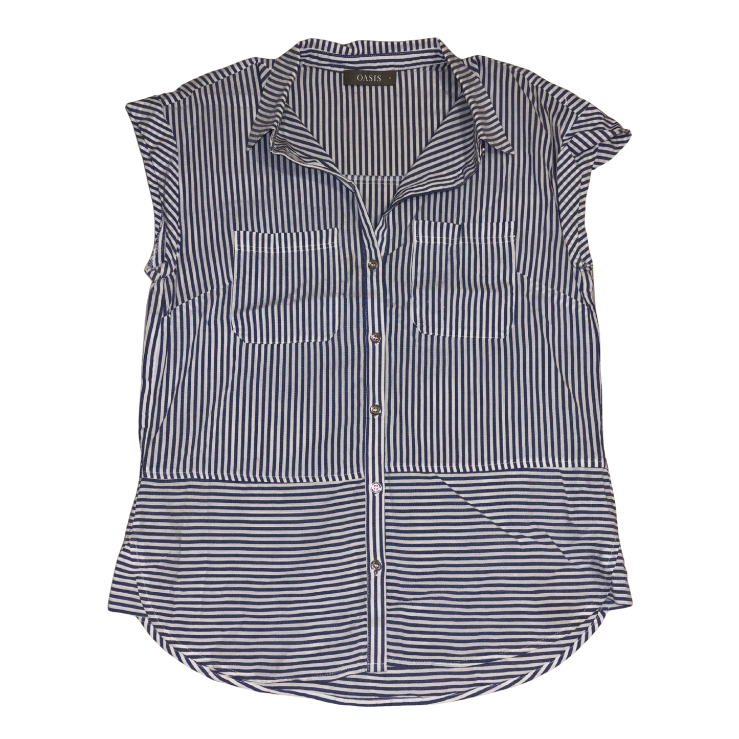 Oasis Blue Striped Button Up Top