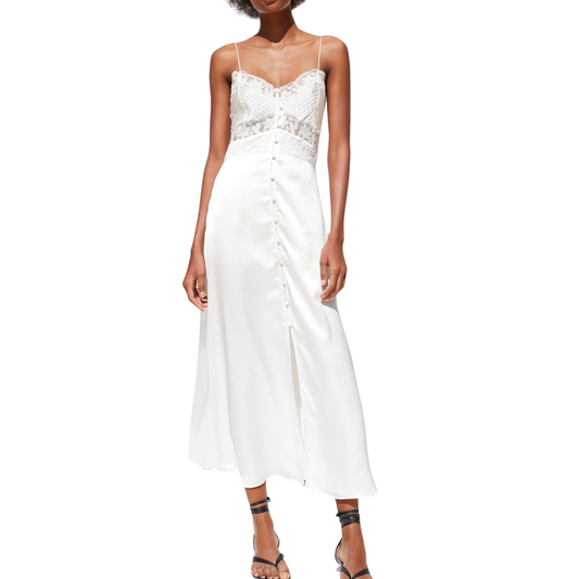 Zara White Satin & Lace Maxi Dress