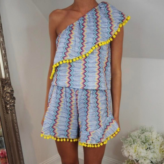 Zigzag One Shoulder Crop Top & Shorts Co-Ord