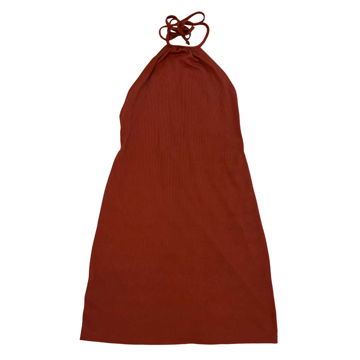 Burnt Orange Halterneck Ribbed Mini Dress