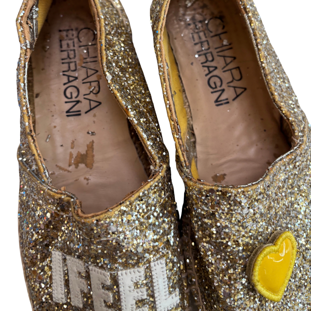 Chiara Ferragni Gold Glitter Slip-Ons