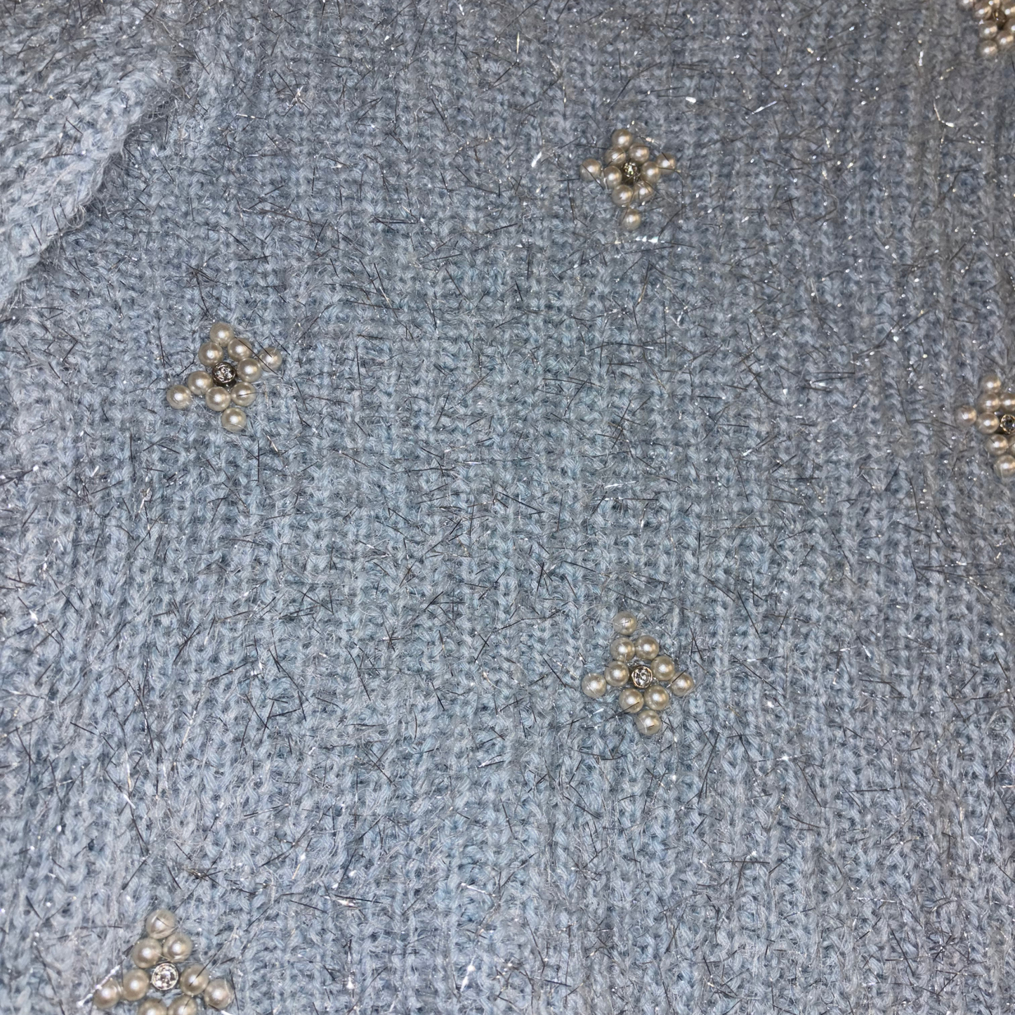 Blue Fluffy Embellished Jumper