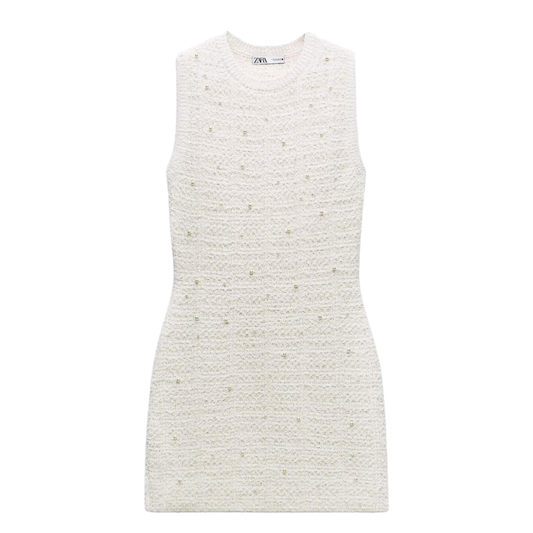 Zara Metalic Knit Pearl Detail Dress