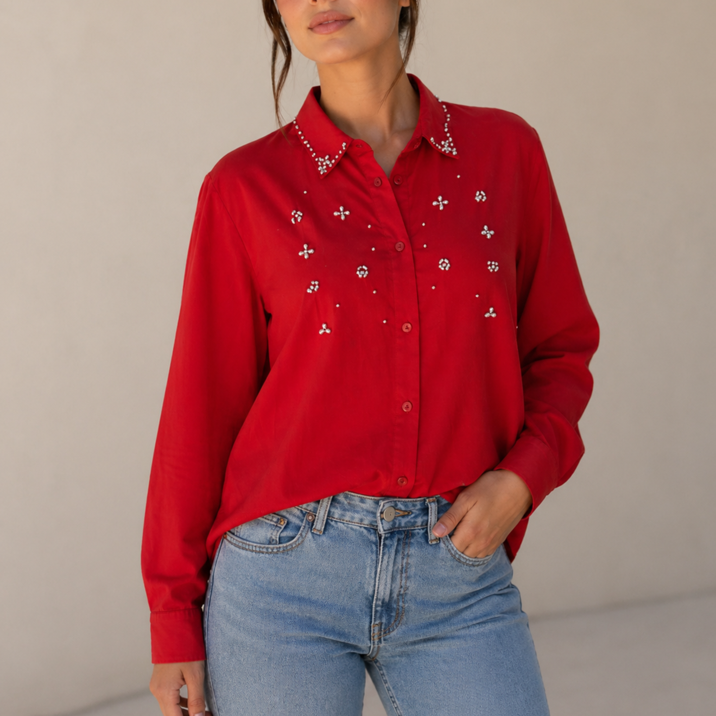 Red Embellished Shirt