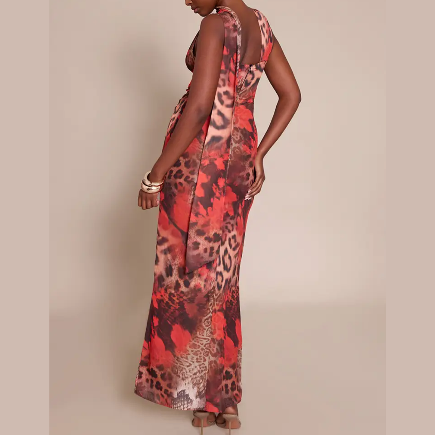 PLT Leopard Print Floral Scarf Detail Maxi Dress
