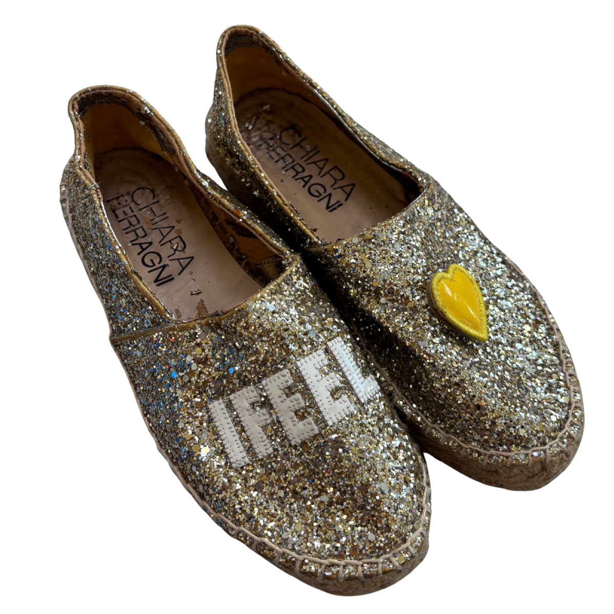 Chiara Ferragni Gold Glitter Slip-Ons