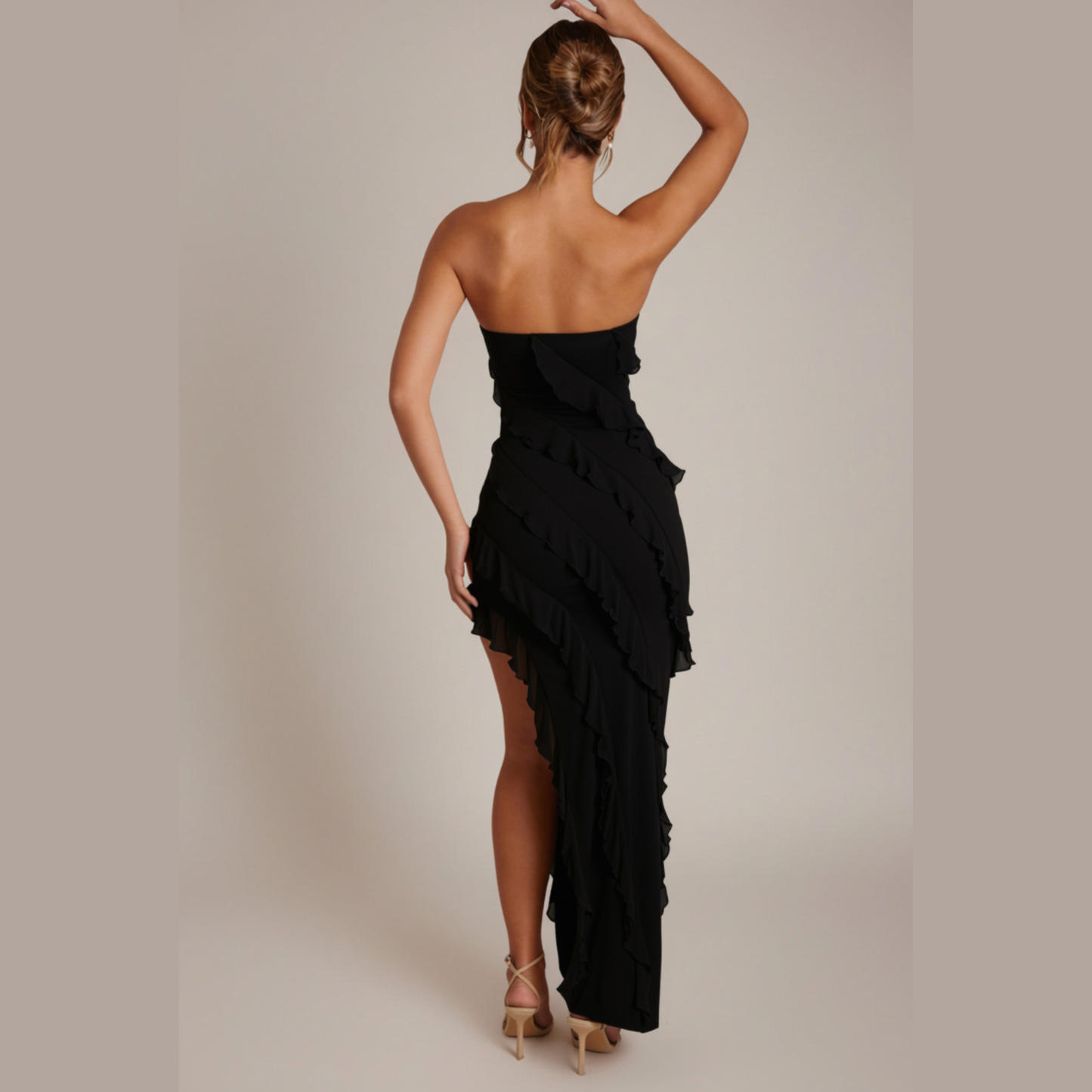 Oh Polly Black Ruffled Midaxi Dress
