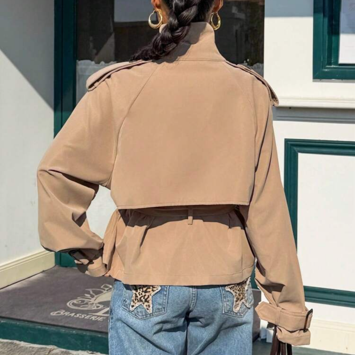 Beige Belted Button Detail Jacket