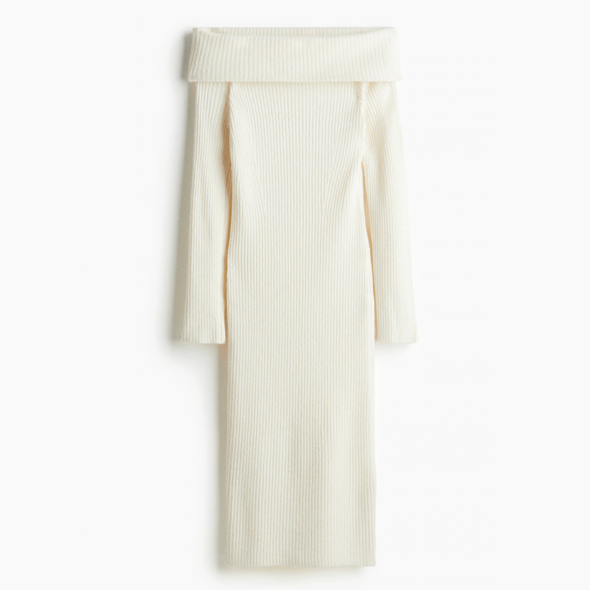 H&M Cream Ribbed Bardot Maxi Dress