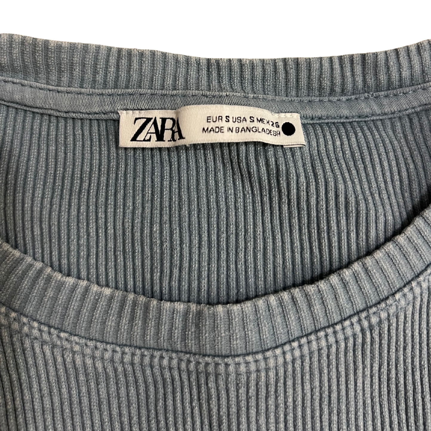 Zara Blue Ribbed Ruffle Sleeve Top
