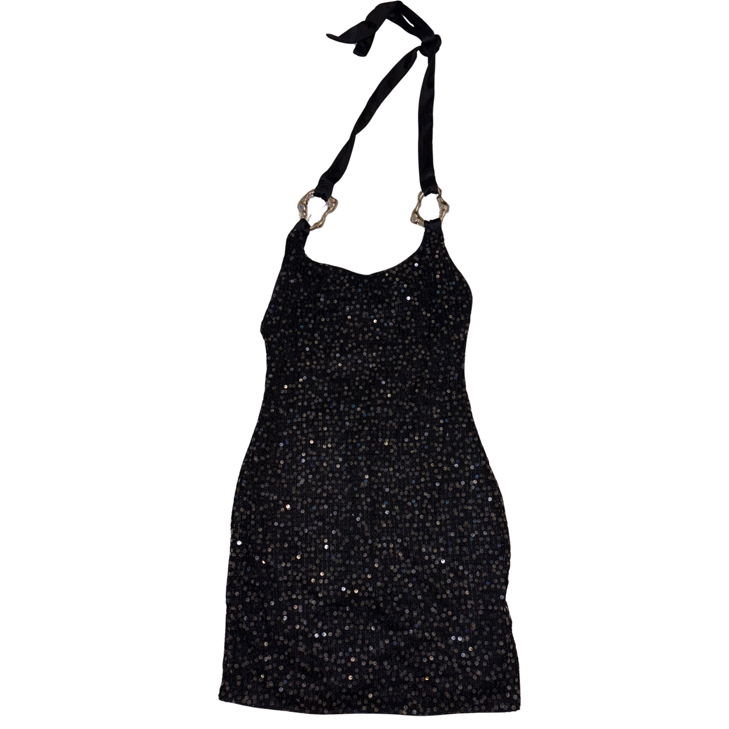 Black Sequin Halterneck Mini Dress