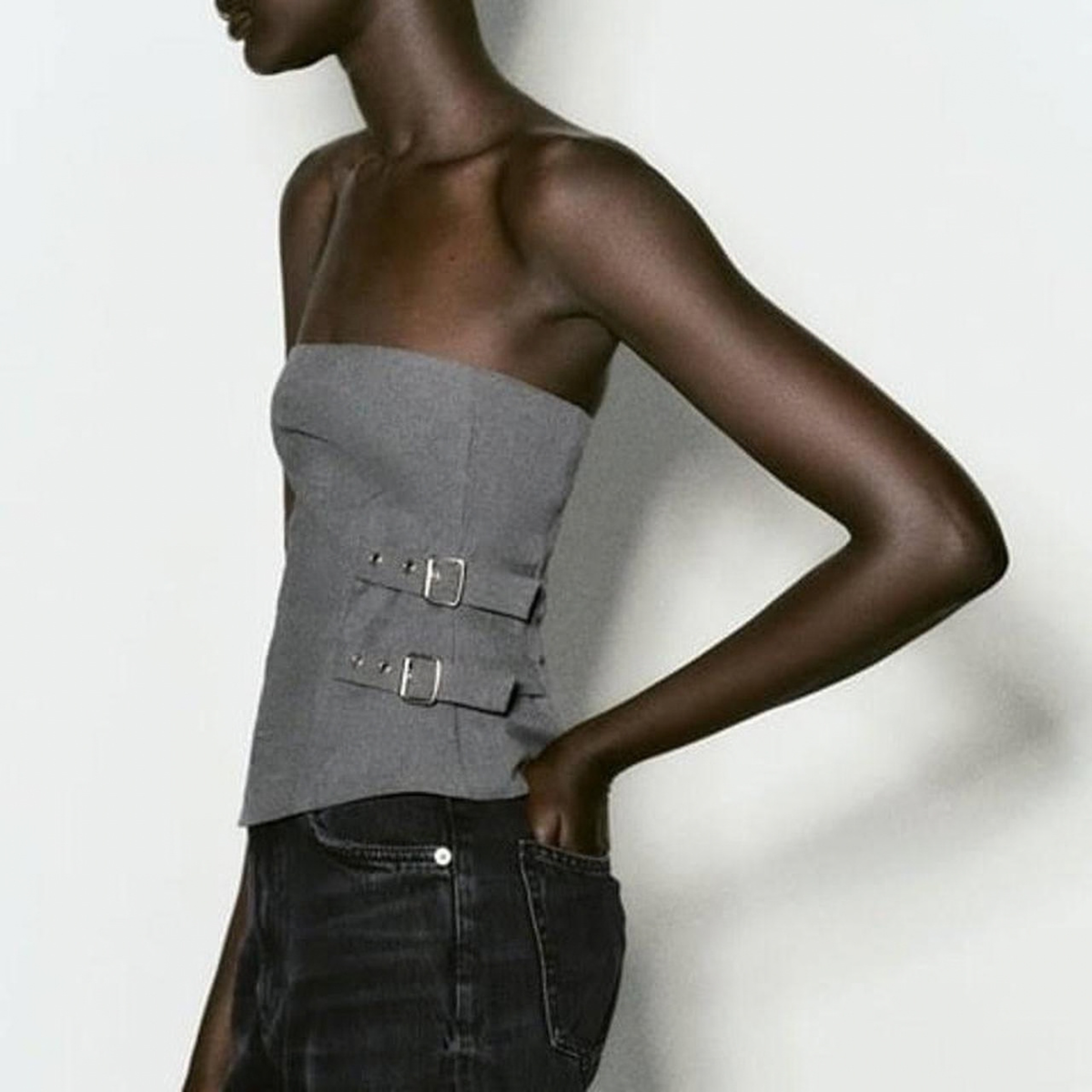 Grey Buckle Bandeau Top