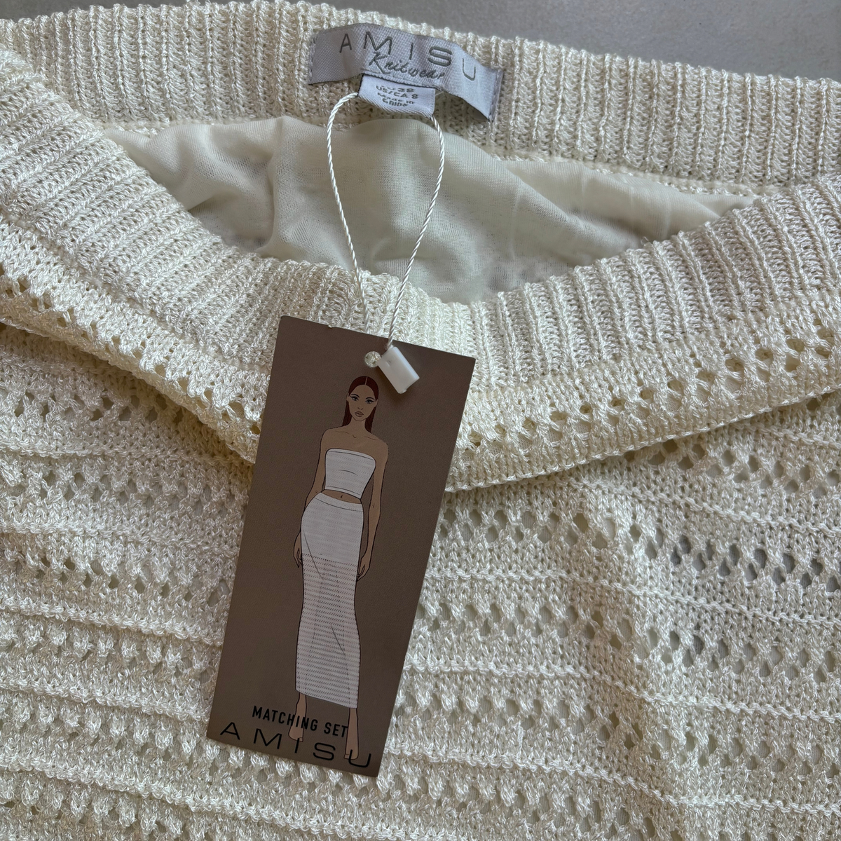 Amisu Cream Crochet Maxi Skirt