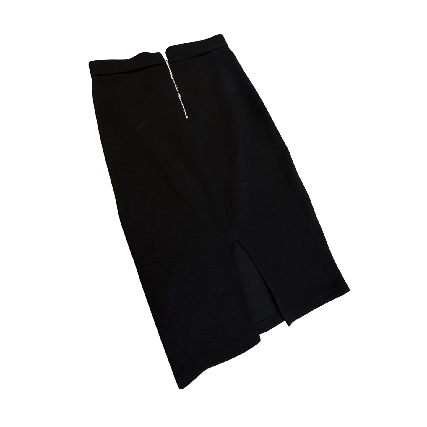 Topshop Black Ribbed Fitted Midi Skirt