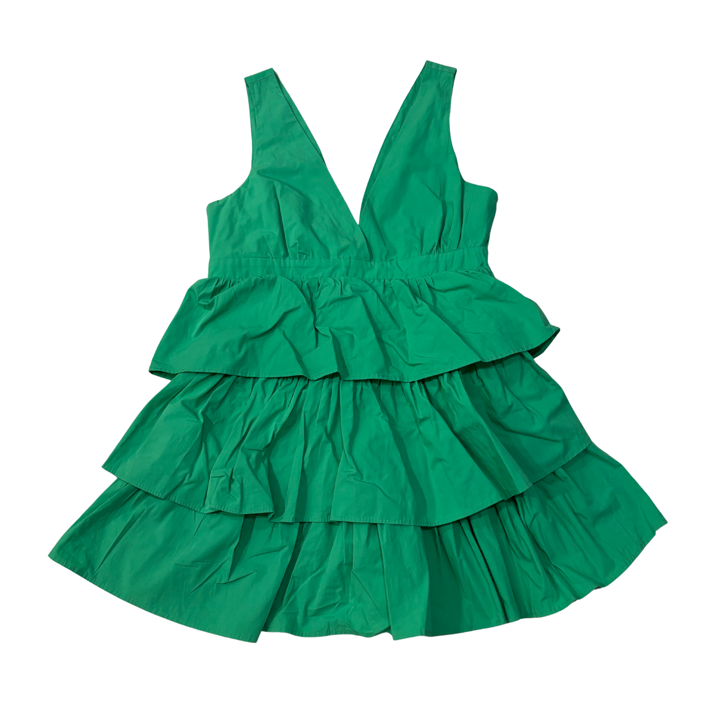 Green V Neck Layered Dress