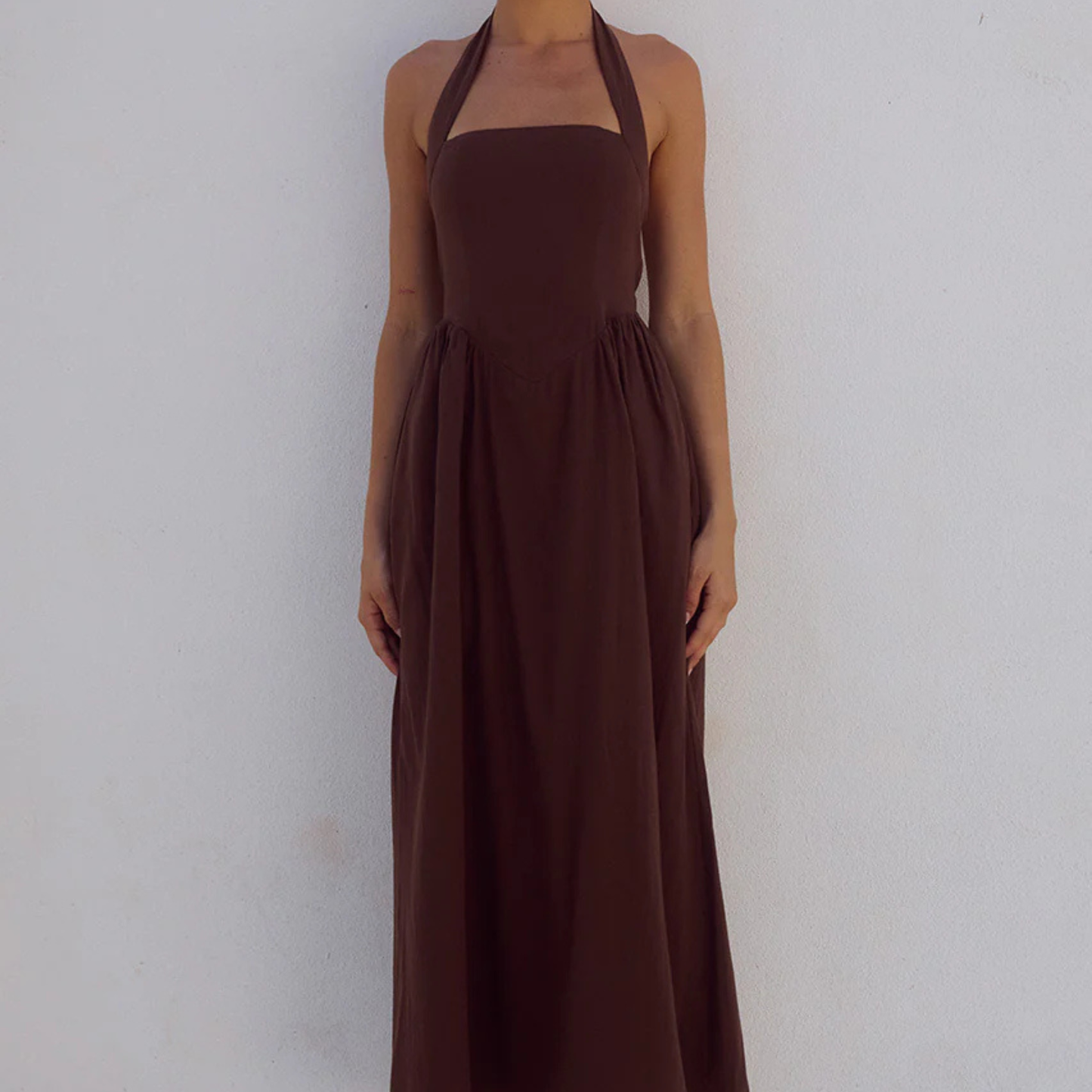 Brown Halterneck Maxi Dress