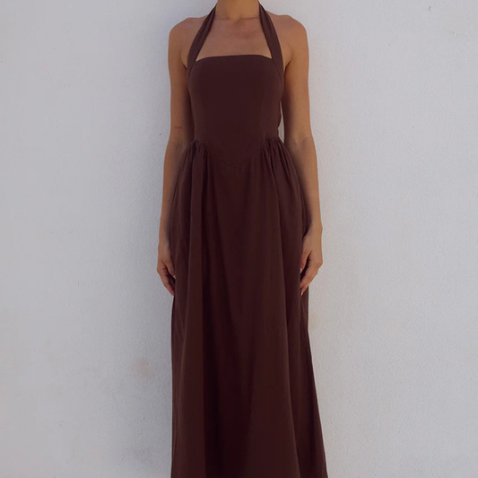 Brown Halterneck Maxi Dress