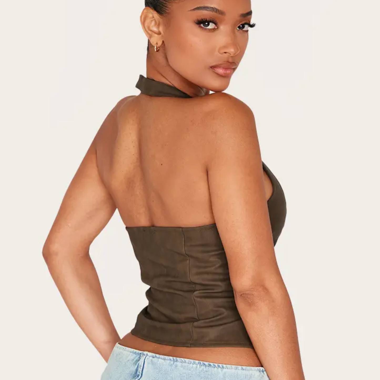 PLT Olive Faux Leather Halterneck Corset