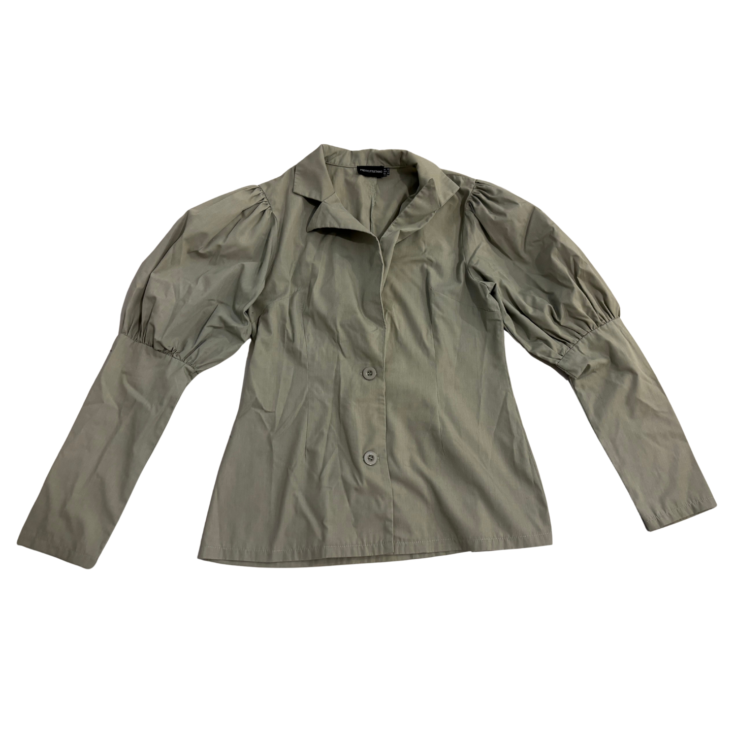 PLT Green Balloon Sleeve Button Up Shirt