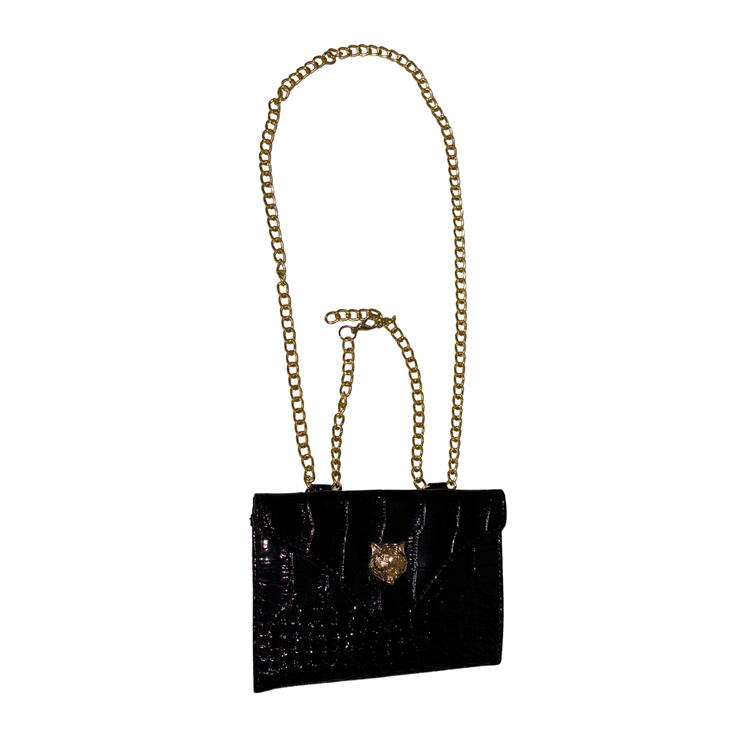 Black Patent Gold Chain Waist Bag