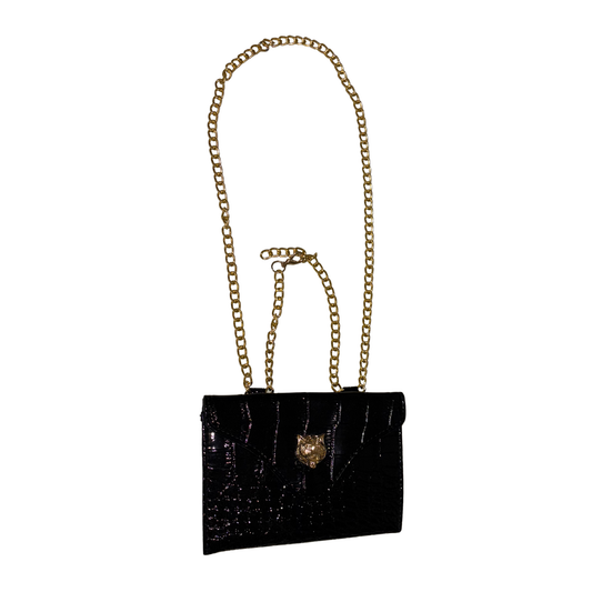 Black Patent Gold Chain Waist Bag
