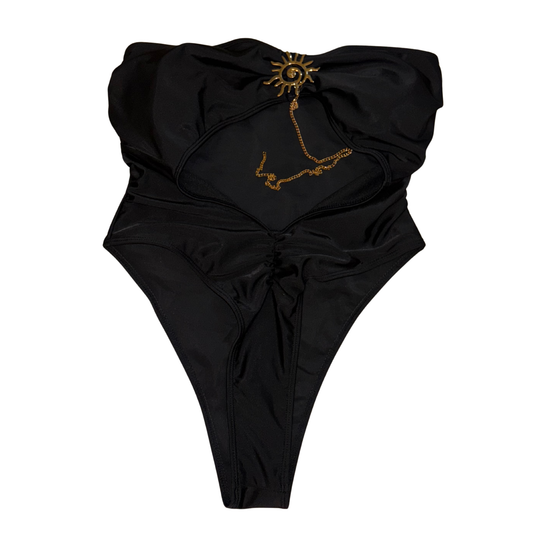 Black Cut-Out Ruched Swimsuit