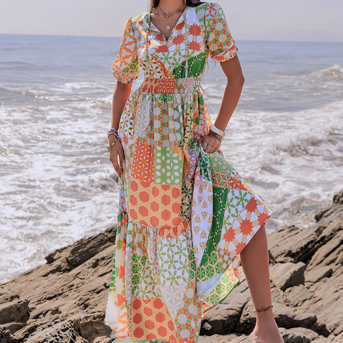 Rusty Dusty Patterned Maxi Dress