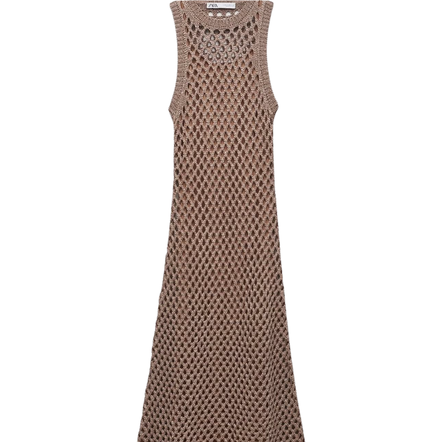 Zara Brown Metallic Chunky Knit Maxi Dress