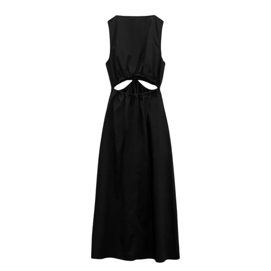 Zara Black Linen Cutout Maxi Dress