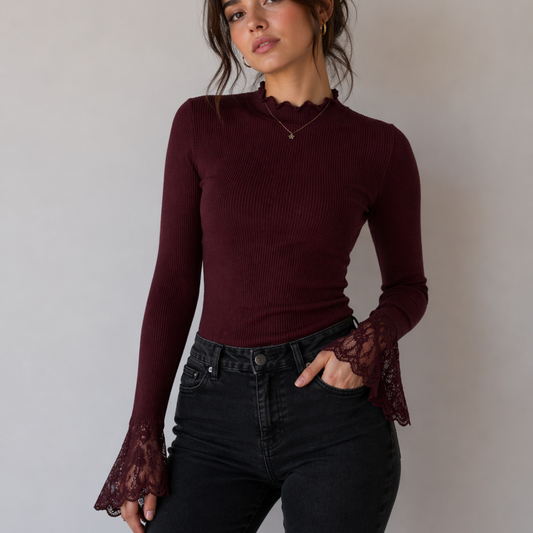Burgundy Knit High Neck Jumper