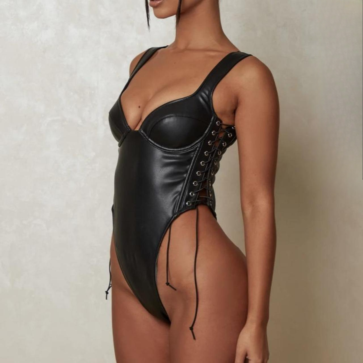 Mars The Label Black Faux Leather Bodysuit