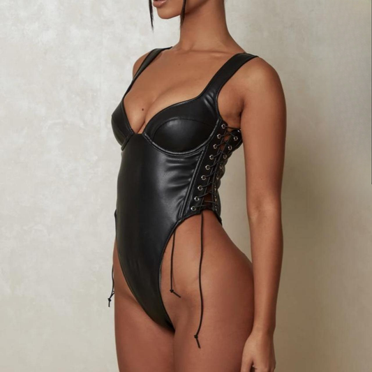 Mars The Label Black Faux Leather Bodysuit