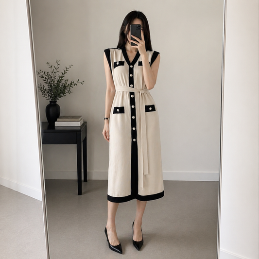Beige Sleeveless Knitted Maxi Dress