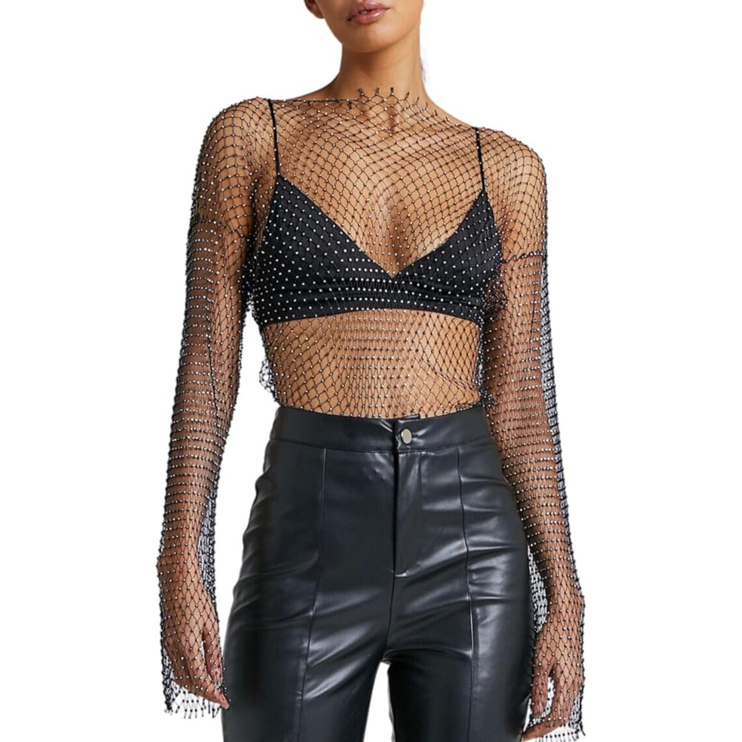 Black Diamanté Long Sleeve Top