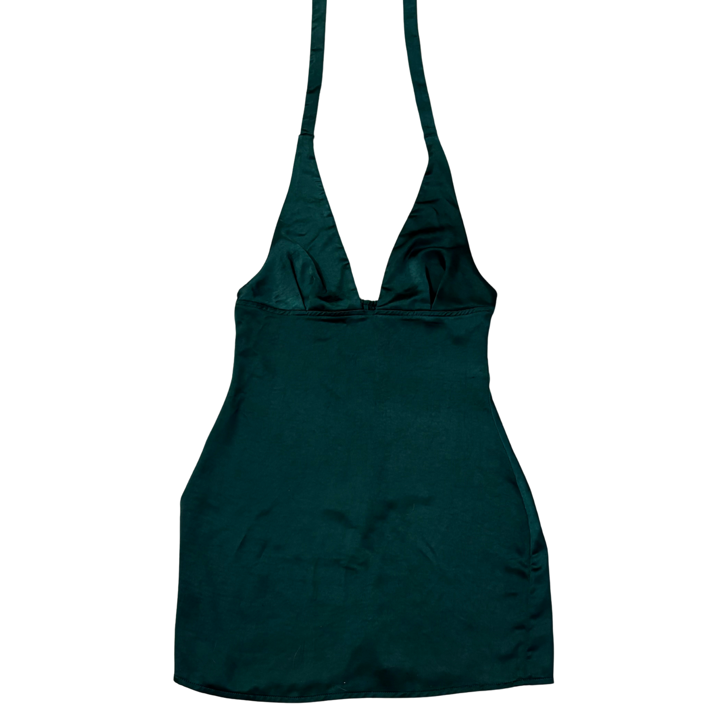 Motel ‘Coda’ Green Satin Halterneck Mini Dress