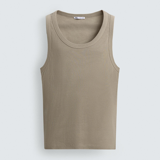Zara Beige Ribbed Tank Top