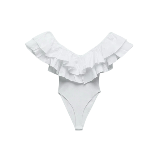 Zara White Ruffled Bodysuit