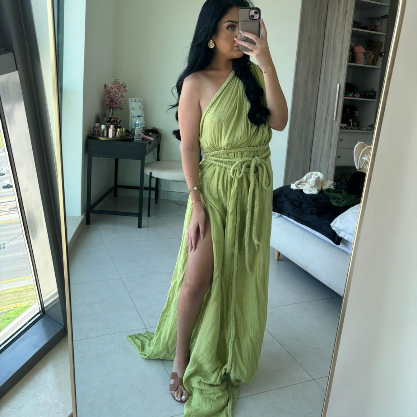 Chic Le Frique Green One Shoulder Dress