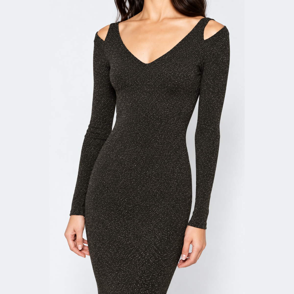 River Island Black & Gold Lurex Midi Dress